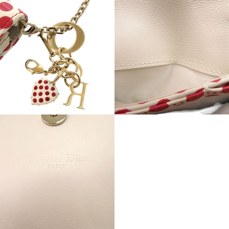 Christian Dior Card Holder Polka Dot Chain Dioramour 33 Ma0260 Leather Ivory
