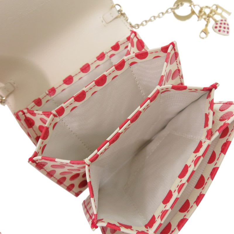 Christian Dior Card Holder Polka Dot Chain Dioramour 33 Ma0260 Leather Ivory