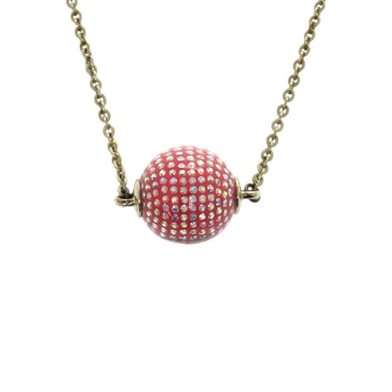Chanel Cocomark Mirror Ball Metal Rhinestone Red Necklace 0463