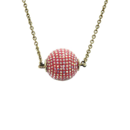 Chanel Cocomark Mirror Ball Metal Rhinestone Red Necklace 0463