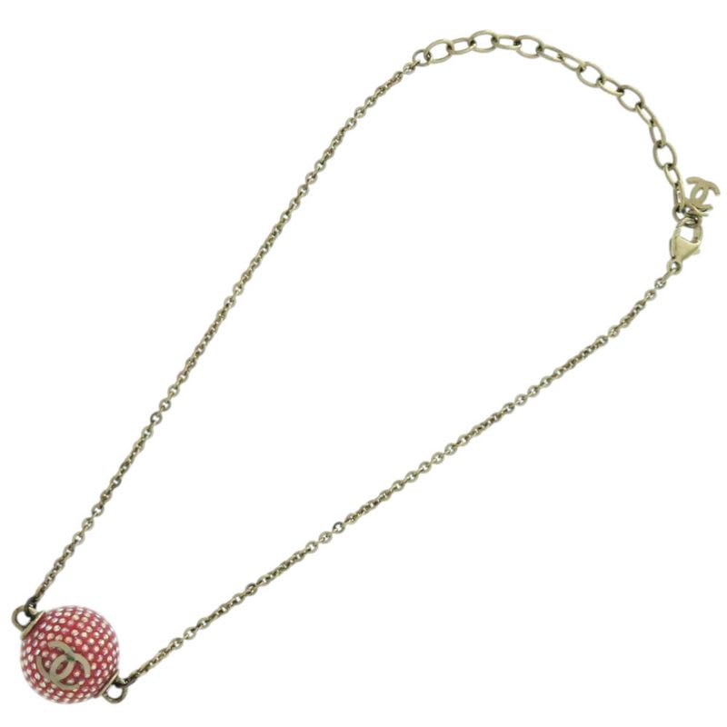 Chanel Cocomark Mirror Ball Metal Rhinestone Red Necklace 0463