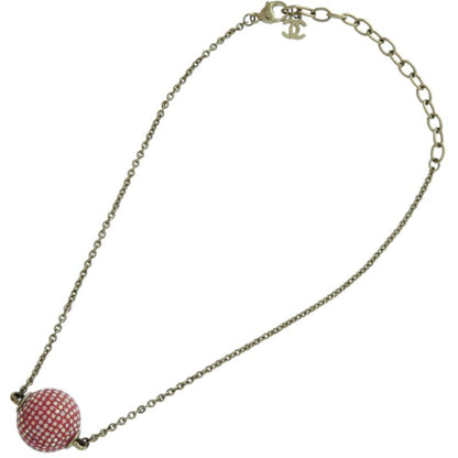 Chanel Cocomark Mirror Ball Metal Rhinestone Red Necklace 0463
