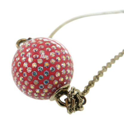 Chanel Cocomark Mirror Ball Metal Rhinestone Red Necklace 0463