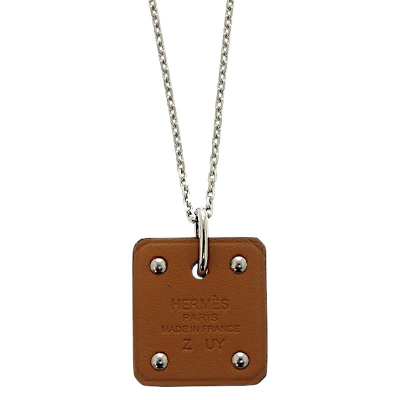 Hermes As de Coeur Ace Of Hearts Leather Metal Brown Necklace
