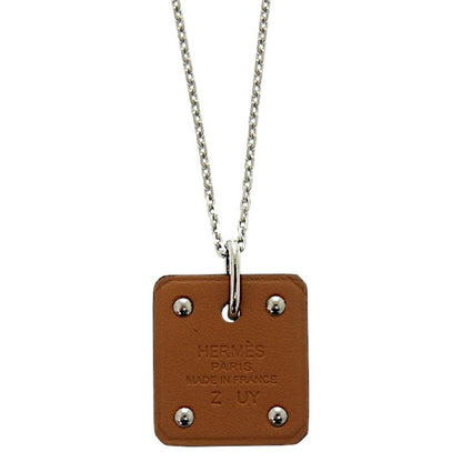 Hermes As de Coeur Ace Of Hearts Leather Metal Brown Necklace