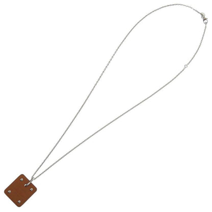 Hermes As de Coeur Ace Of Hearts Leather Metal Brown Necklace