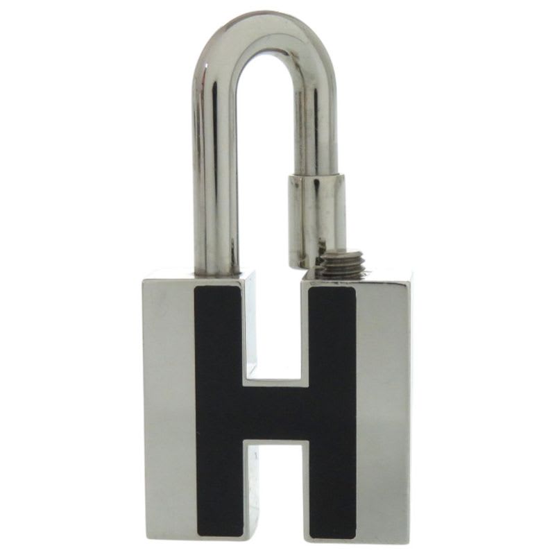 Hermes Charm Cadena H Motif Metal Silver Black Key Holder 1229