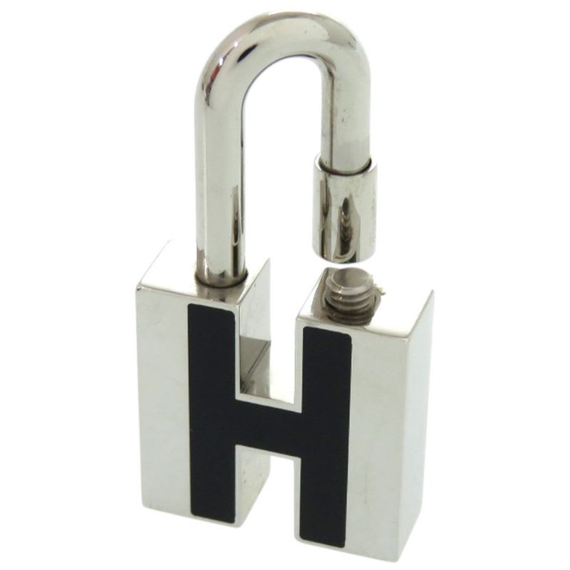 Hermes Charm Cadena H Motif Metal Silver Black Key Holder 1229