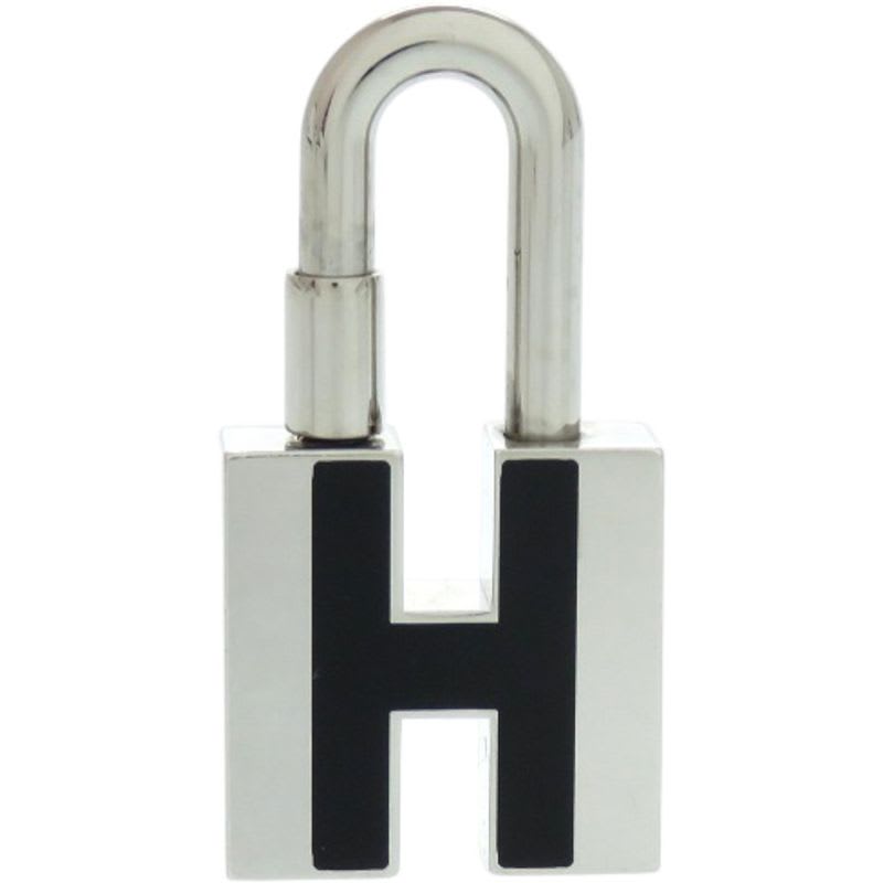 Hermes Charm Cadena H Motif Metal Silver Black Key Holder 1229