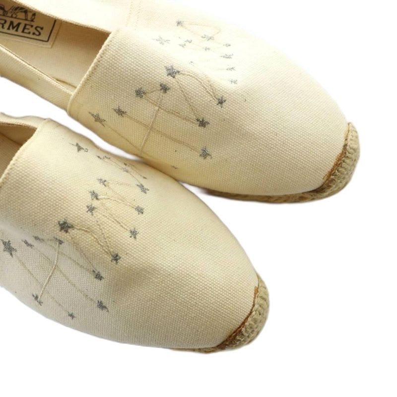 Hermes Espadrilles Slip-on Canvas Logo Star 36 23-23.5 cm Beige GY11