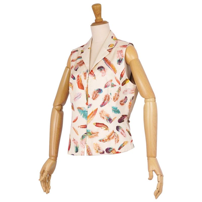 Hermes Vest Gilet Zip Up All Over Pattern Silk Vintage