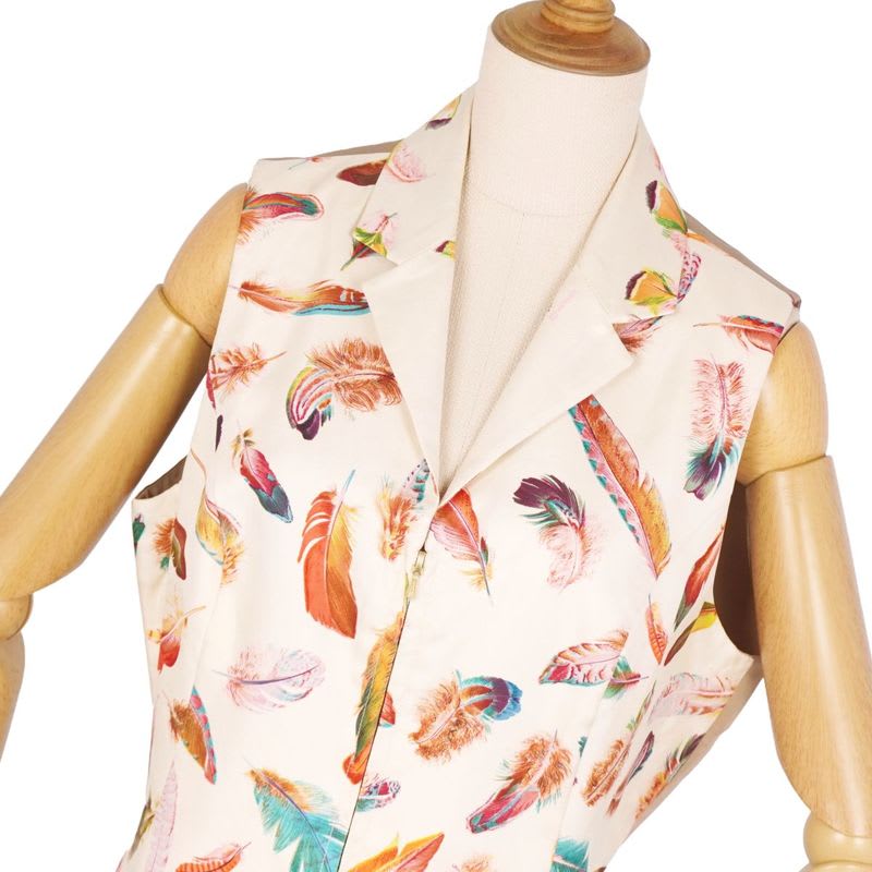 Hermes Vest Gilet Zip Up All Over Pattern Silk Vintage