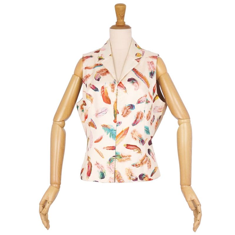 Hermes Vest Gilet Zip Up All Over Pattern Silk Vintage