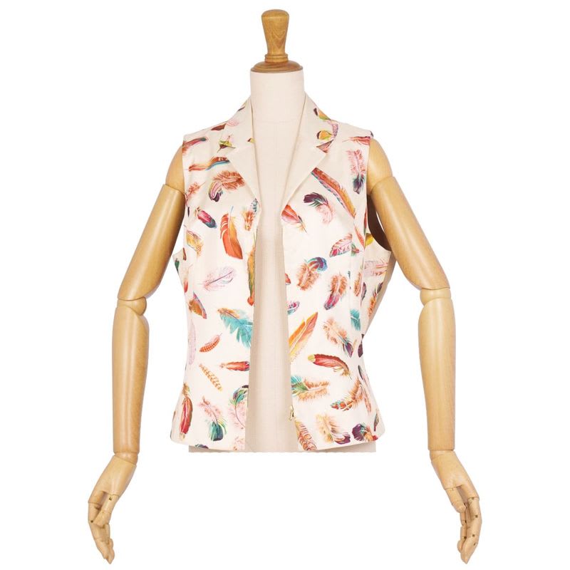 Hermes Vest Gilet Zip Up All Over Pattern Silk Vintage