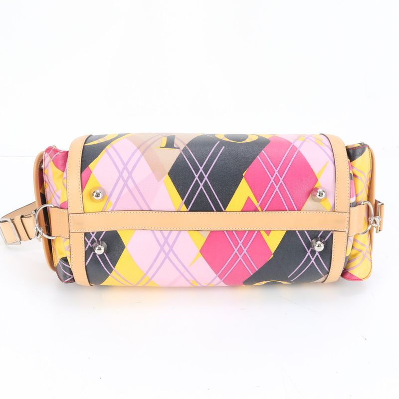 Christian Dior Argyle Check Mini Boston Leather 2WAY Shoulder Bag Crossbody