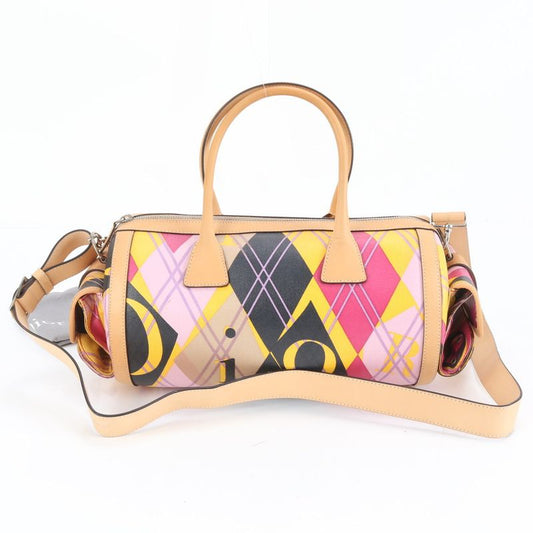 Christian Dior Argyle Check Mini Boston Leather 2WAY Shoulder Bag Crossbody