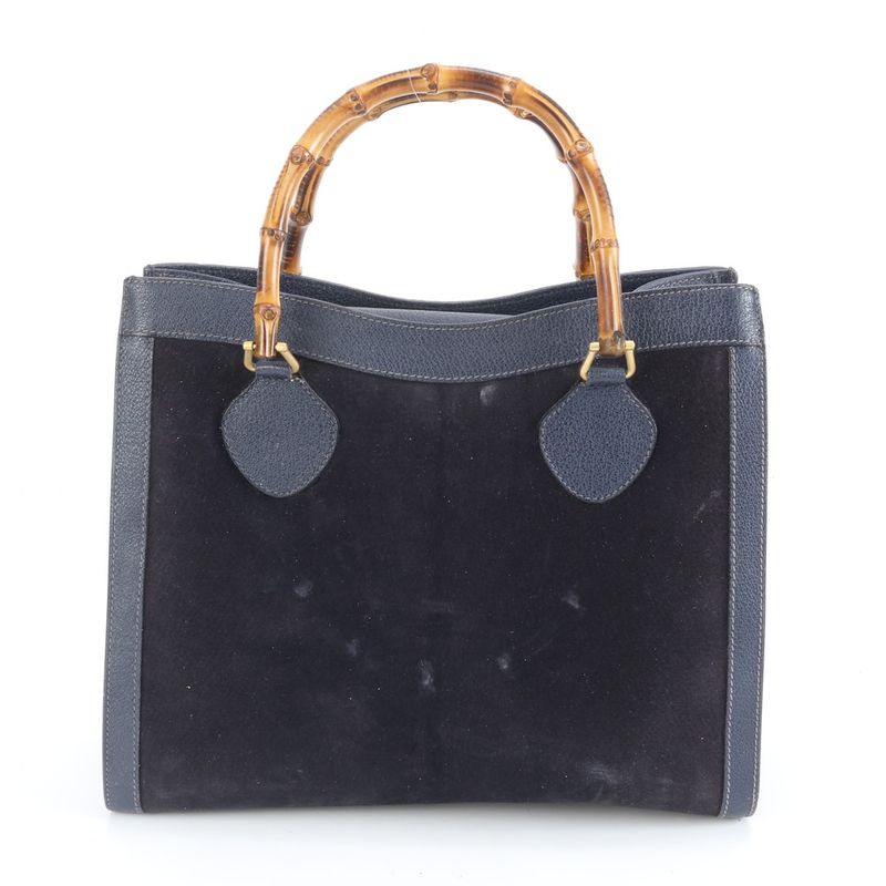 Vintage Old Gucci Bamboo Diana 002 1186 0260 Leather Tote Bag Hand Navy Ladies