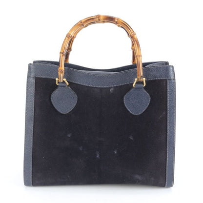Vintage Old Gucci Bamboo Diana 002 1186 0260 Leather Tote Bag Hand Navy Ladies