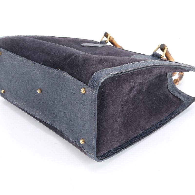 Vintage Old Gucci Bamboo Diana 002 1186 0260 Leather Tote Bag Hand Navy Ladies