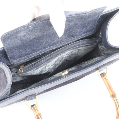 Vintage Old Gucci Bamboo Diana 002 1186 0260 Leather Tote Bag Hand Navy Ladies