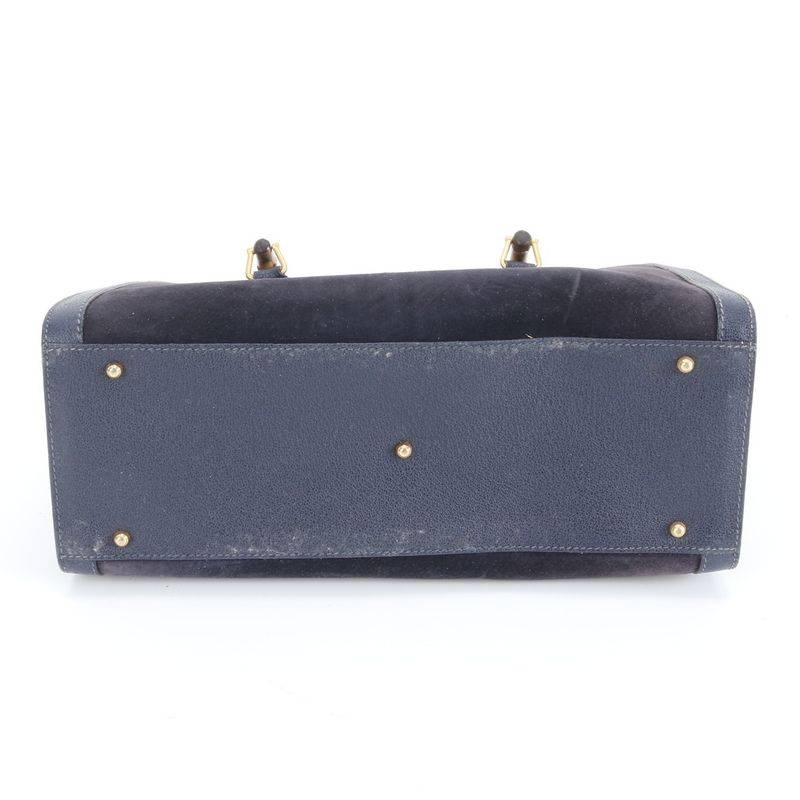 Vintage Old Gucci Bamboo Diana 002 1186 0260 Leather Tote Bag Hand Navy Ladies