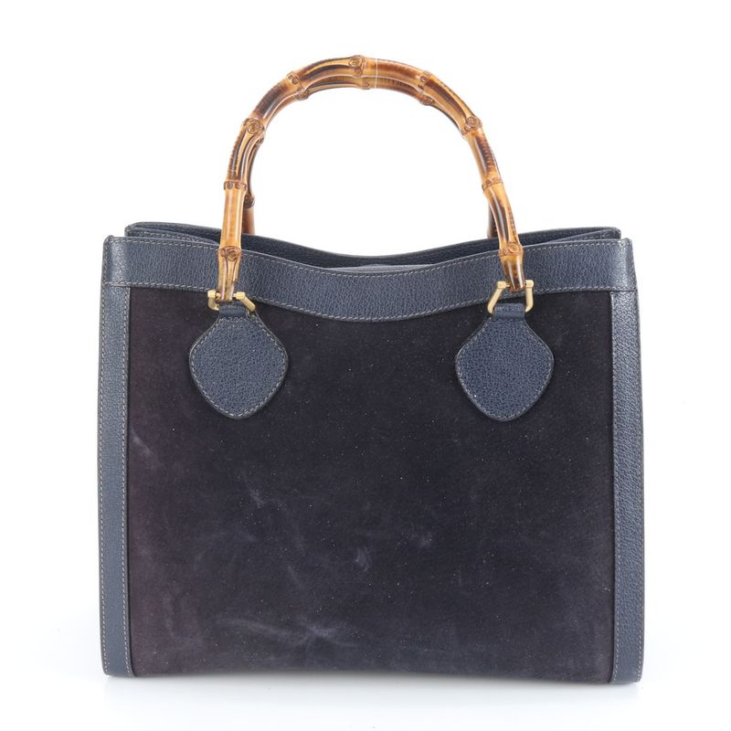 Vintage Old Gucci Bamboo Diana 002 1186 0260 Leather Tote Bag Hand Navy Ladies