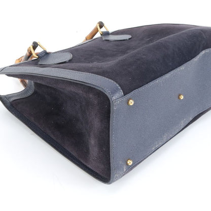 Vintage Old Gucci Bamboo Diana 002 1186 0260 Leather Tote Bag Hand Navy Ladies