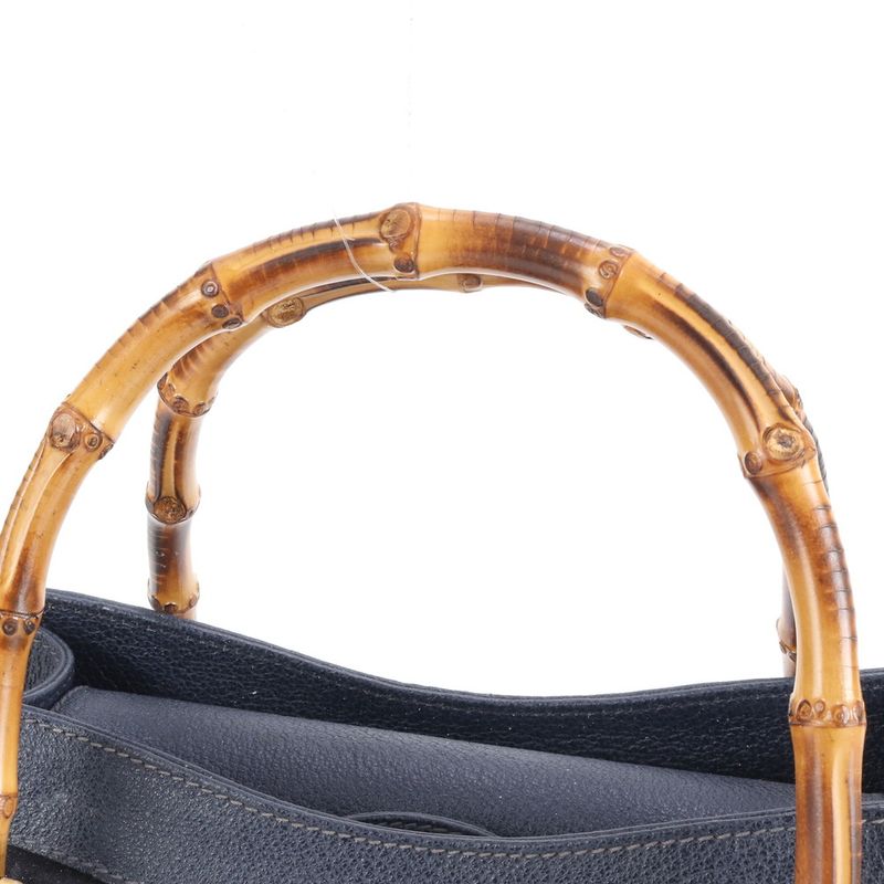 Vintage Old Gucci Bamboo Diana 002 1186 0260 Leather Tote Bag Hand Navy Ladies