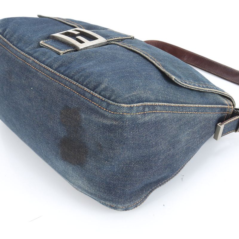 Fendi Denim Mamma Baguette Leather Shoulder Bag Shoulder One Shoulder Tote Hand