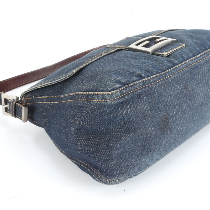 Fendi Denim Mamma Baguette Leather Shoulder Bag Shoulder One Shoulder Tote Hand