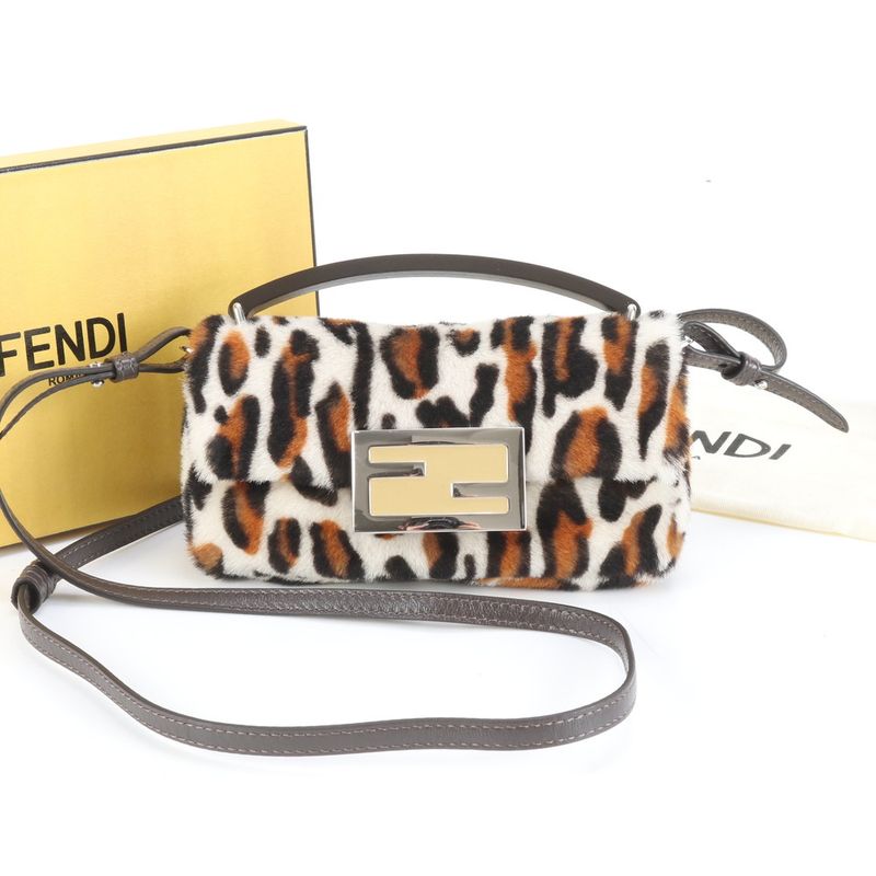 Fendi Mamma Baguette Leopard Print 7as142 Leather 2WAY Shoulder Bag Crossbody