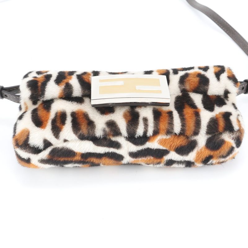 Fendi Mamma Baguette Leopard Print 7as142 Leather 2WAY Shoulder Bag Crossbody