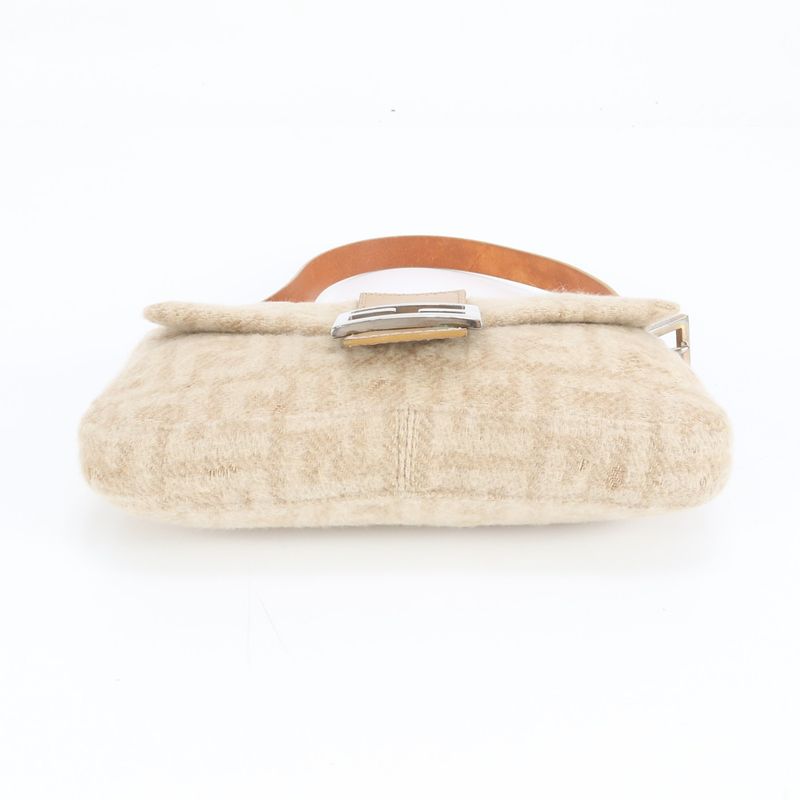 Fendi Zucca Mamma Baguette 26424 Leather Shoulder Bag One Shoulder Beige Ladies