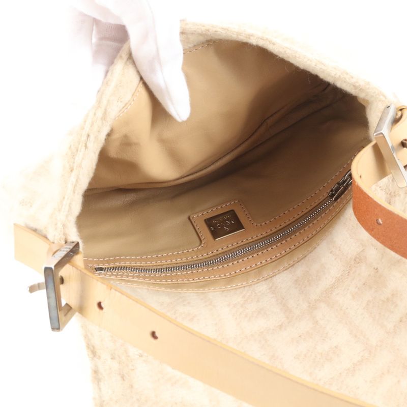 Fendi Zucca Mamma Baguette 26424 Leather Shoulder Bag One Shoulder Beige Ladies