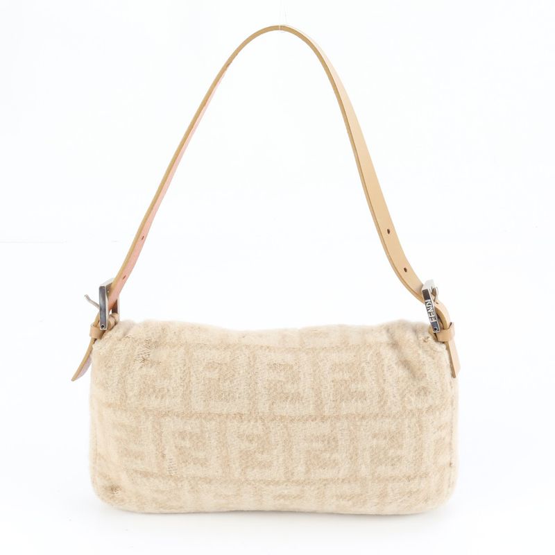 Fendi Zucca Mamma Baguette 26424 Leather Shoulder Bag One Shoulder Beige Ladies