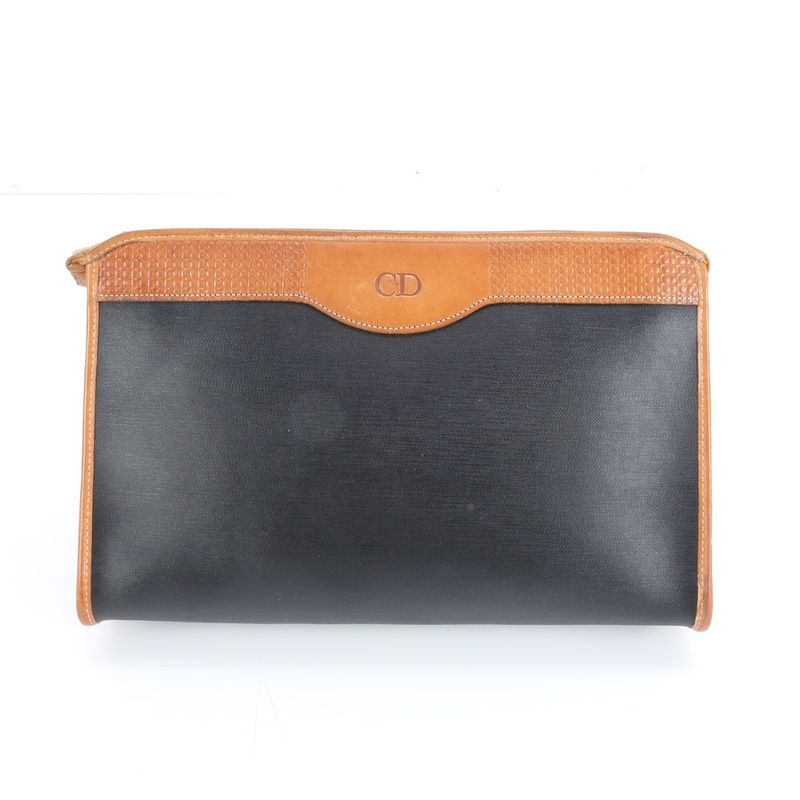 Vintage Christian Dior Leather Clutch Bag Hand Second Pouch Black Women's EEE