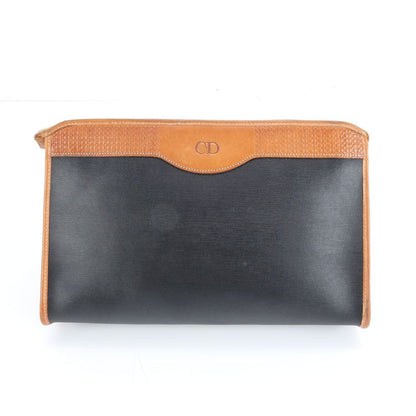 Vintage Christian Dior Leather Clutch Bag Hand Second Pouch Black Women's EEE