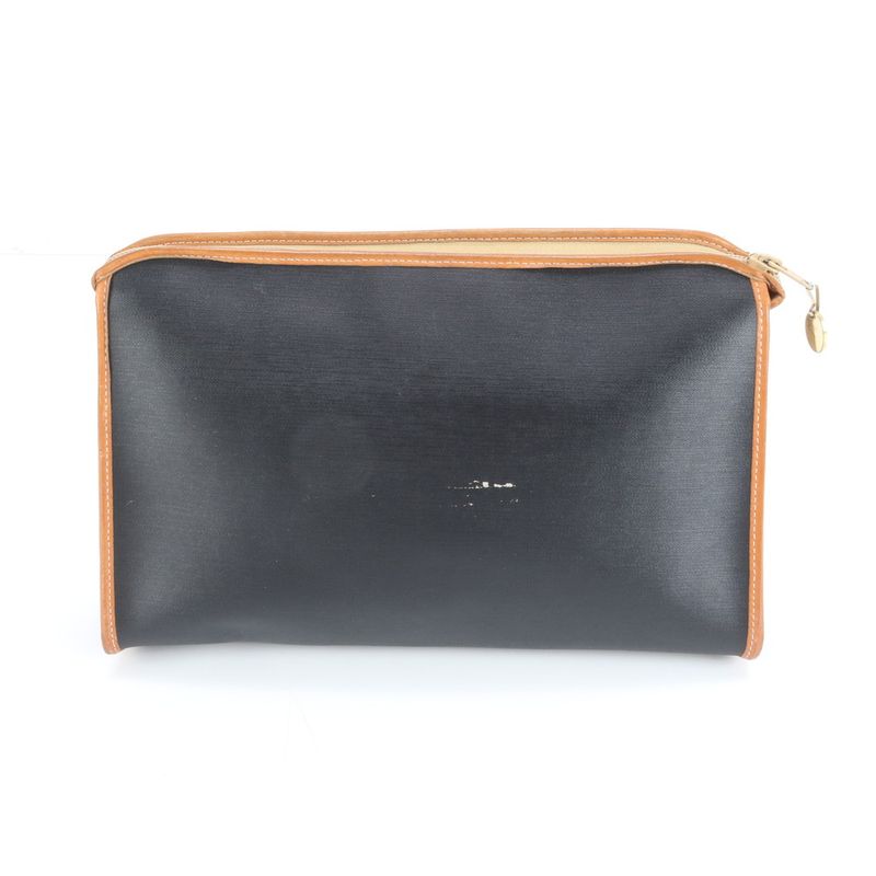 Vintage Christian Dior Leather Clutch Bag Hand Second Pouch Black Women's EEE