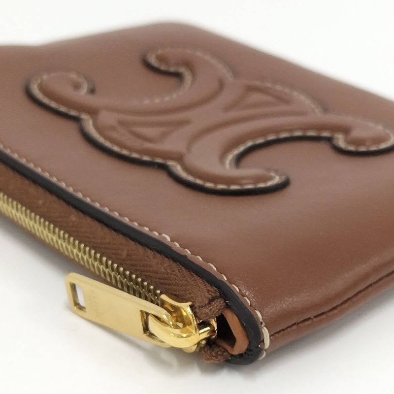 Celine Coin Case Triomphe Leather Brown