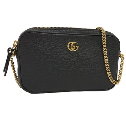 Gucci Chain Shoulder Bag Ggmarmont Mini Camera Bag Leather Black 772759