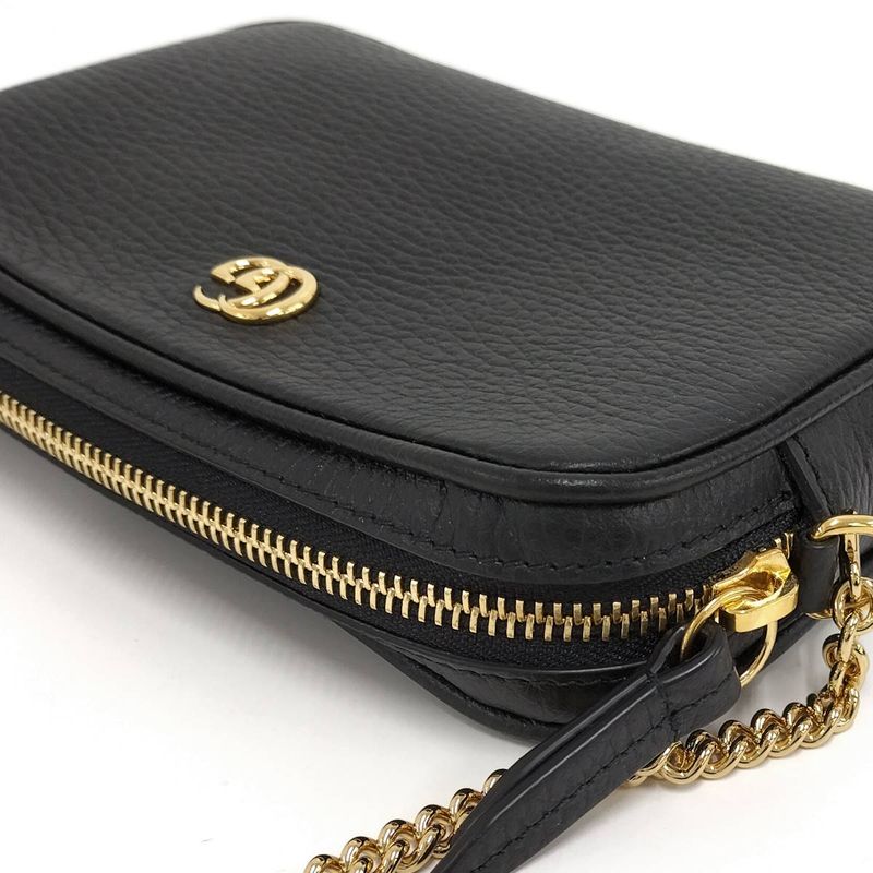 Gucci Chain Shoulder Bag Ggmarmont Mini Camera Bag Leather Black 772759