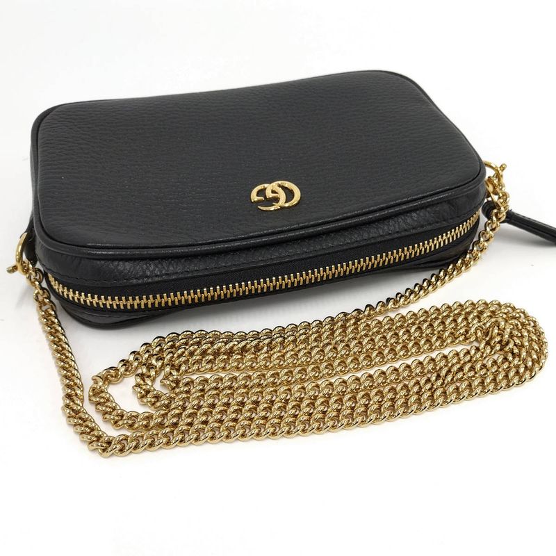 Gucci Chain Shoulder Bag Ggmarmont Mini Camera Bag Leather Black 772759
