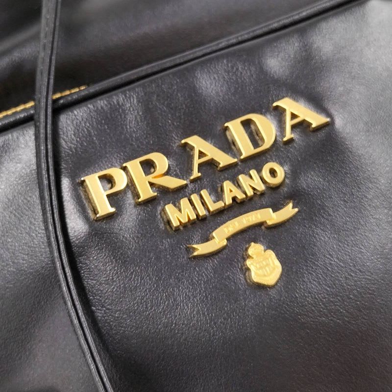 Prada Duet Drawstring Shoulder Bag Leather Black 1 Bh038