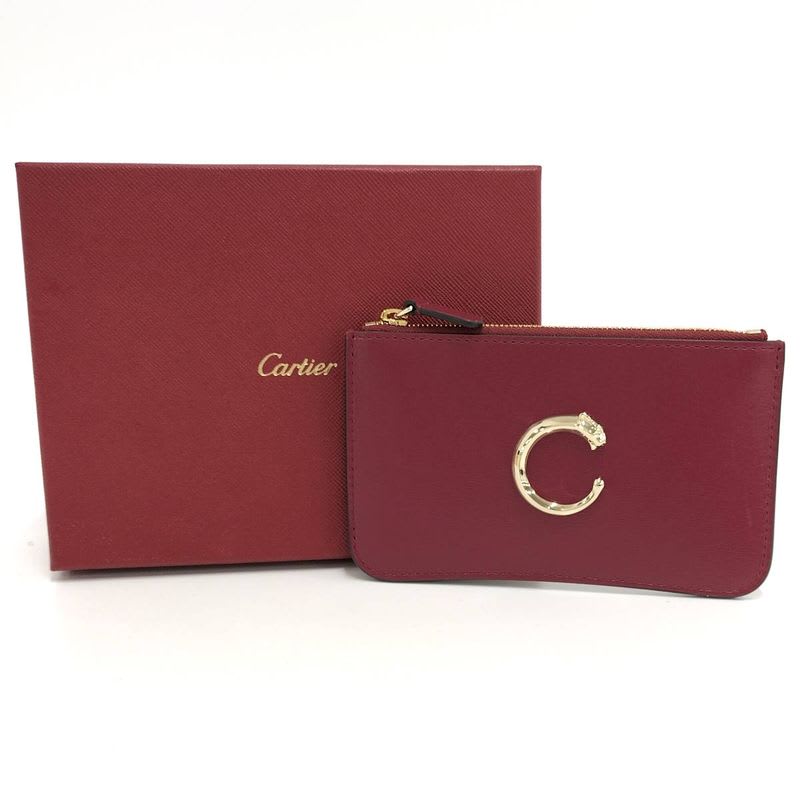 Cartier Card Holder Fragment Case Panther C Leather Bordeaux