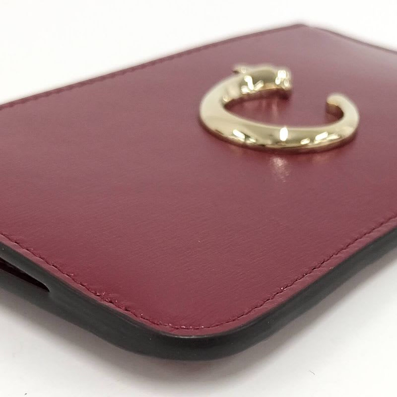 Cartier Card Holder Fragment Case Panther C Leather Bordeaux