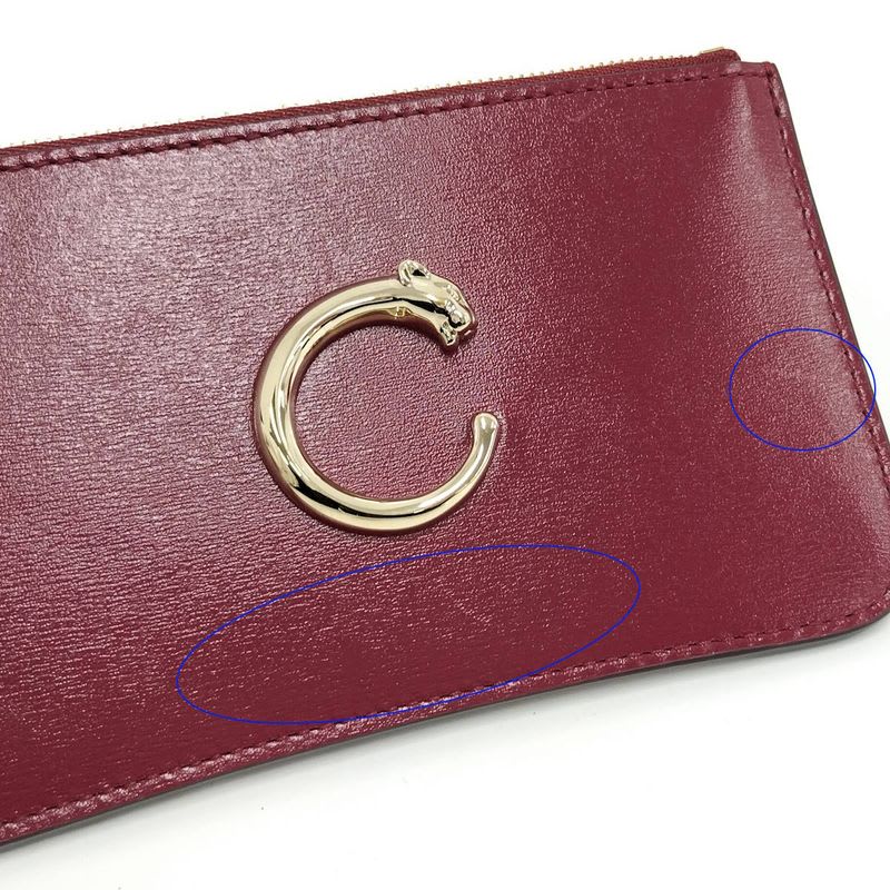 Cartier Card Holder Fragment Case Panther C Leather Bordeaux
