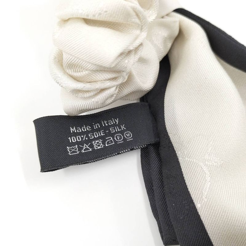 Chanel Scrunchie Ribbon Here Mark Logo Hair Clip Silk White Black