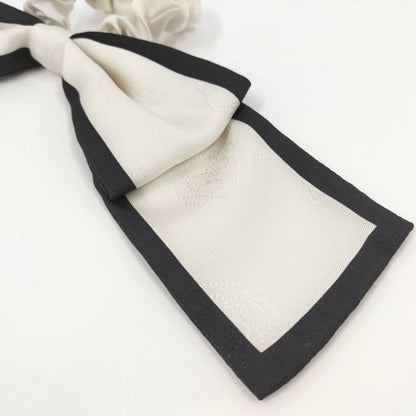 Chanel Scrunchie Ribbon Here Mark Logo Hair Clip Silk White Black