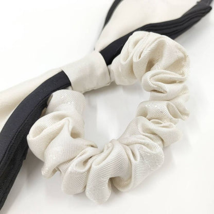 Chanel Scrunchie Ribbon Here Mark Logo Hair Clip Silk White Black