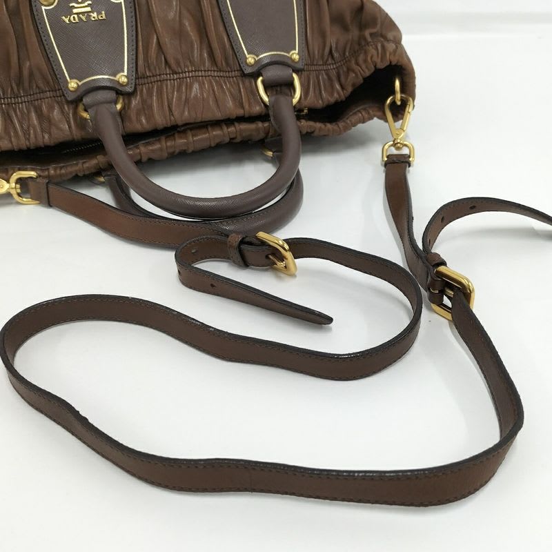 Prada Gathered 2-Way Shoulder Bag Leather Brown